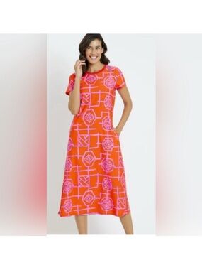Jude Connolly Alexandra Midi Dress Orange & Pink Bamboo Lattice  Women’s Sz XS